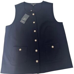 NWT Adrianna Papell Navy Buttoned Top